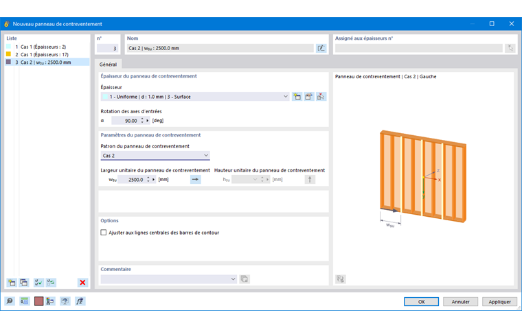 Boîte de dialogue « Nouveau panneau de contreventement »