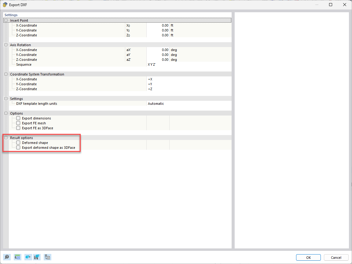 Options d'exportation pour DXF II