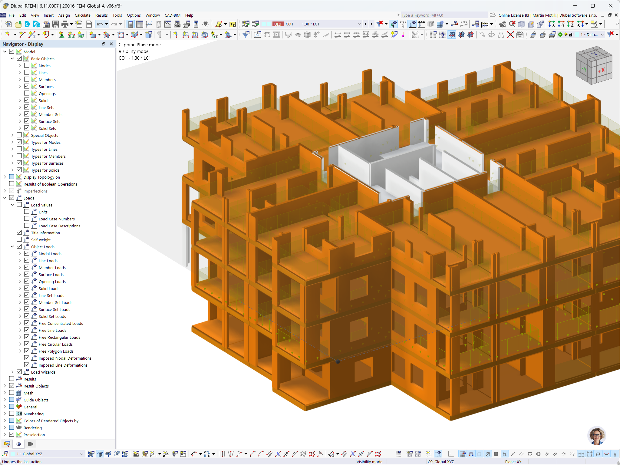 Modèle 3D du bâtiment Heimdalsporten dans RFEM 6 avec une coupe horizontale