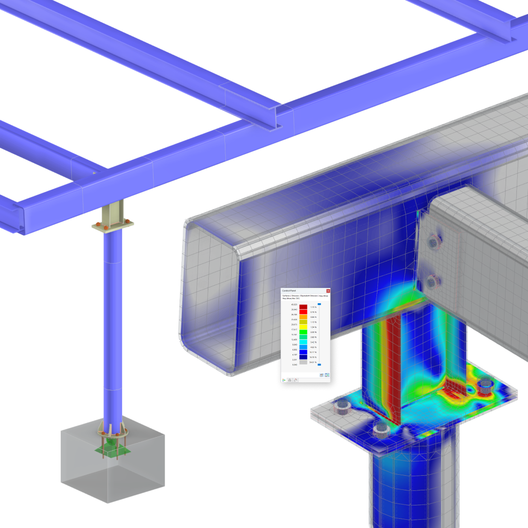Modèle de carport en acier avec plaque d’assise, ancrage, connexions assemblages et interaction structurelle