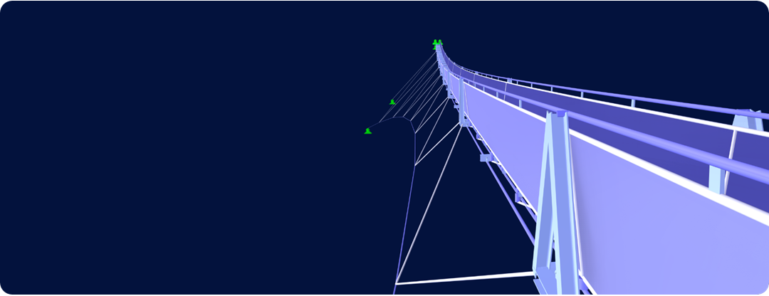 Résultats d'une analyse de stabilité d'une passerelle piétonne en bois sur la rivière Arakil à l'aide de logiciels de calcul de structures.