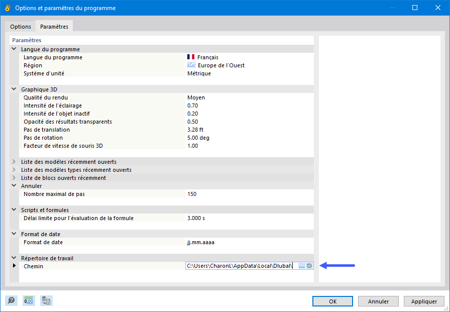 Définir le répertoire de travail