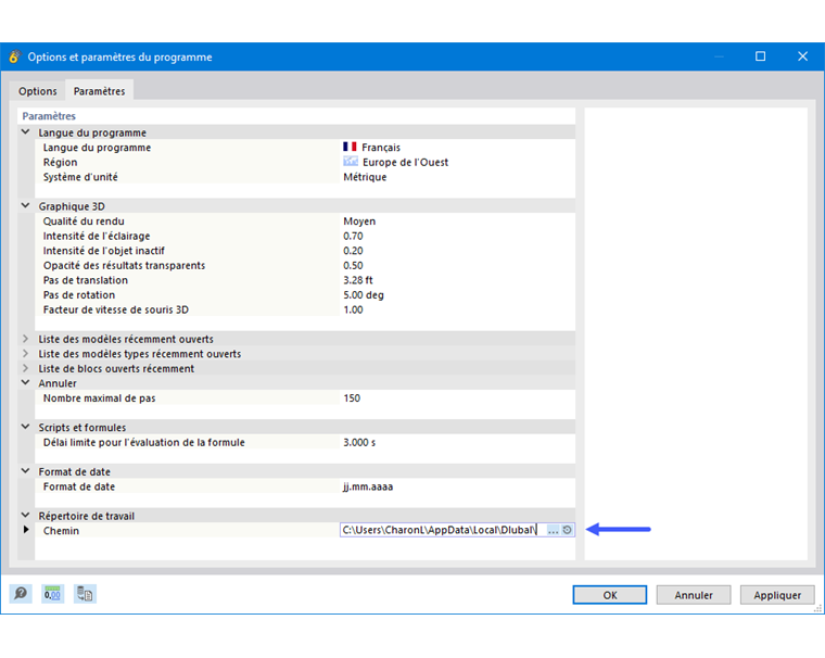 Définir le répertoire de travail