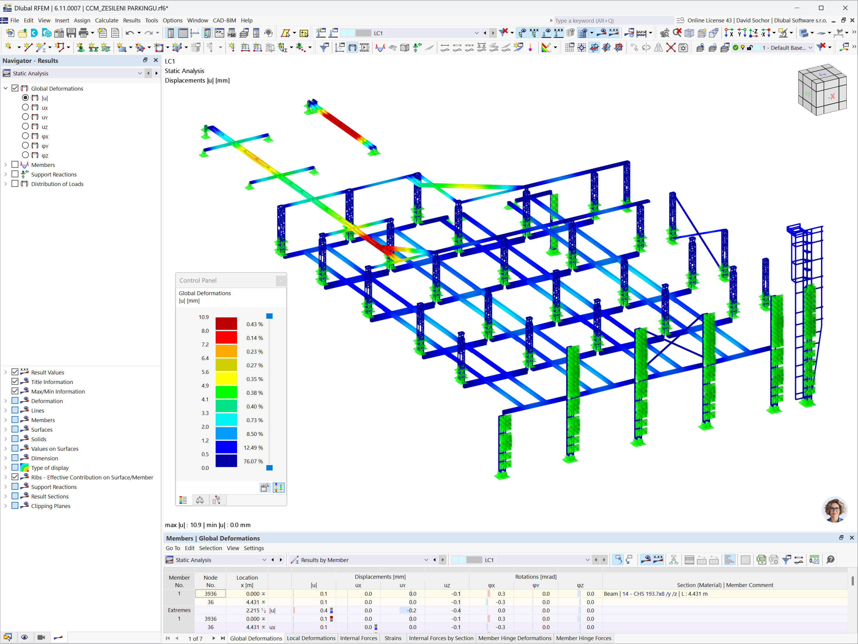 Analyse de stabilité du renforcement du plancher du parking de Westfield Černý Most à Prague avec RFEM 6