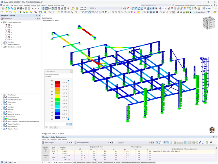 Analyse de stabilité du renforcement du plancher du parking de Westfield Černý Most à Prague avec RFEM 6