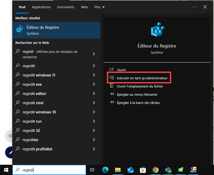 Éditeur du registre