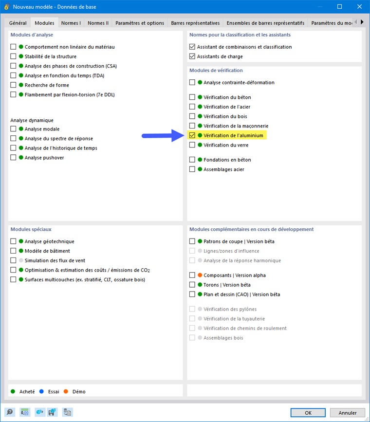 Activer le module complémentaire « Vérification de l’aluminium »