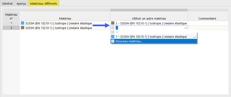 Utiliser un autre matériau pour la situation de projet