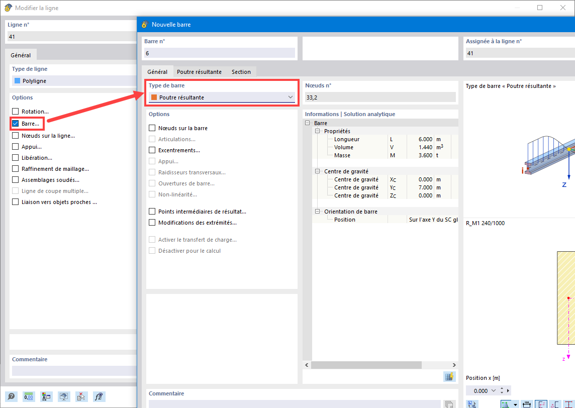 FAQ RFEM 5725 Assigner le type de barre Poutre résultante