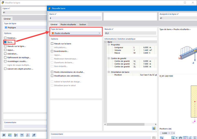 FAQ RFEM 5725 Assigner le type de barre Poutre résultante