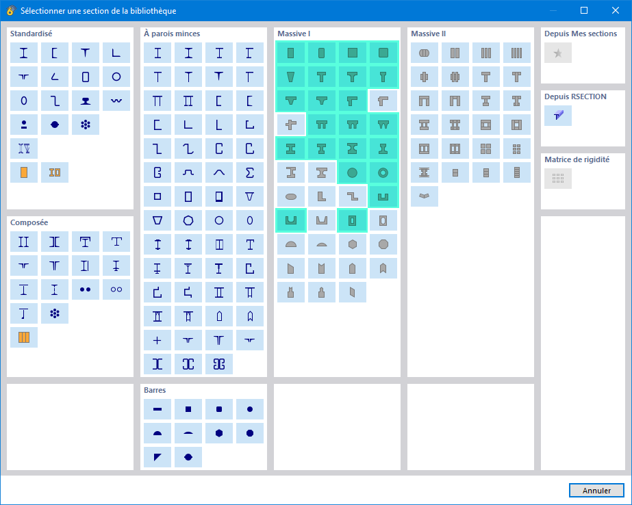 Sections pour la vérification du béton