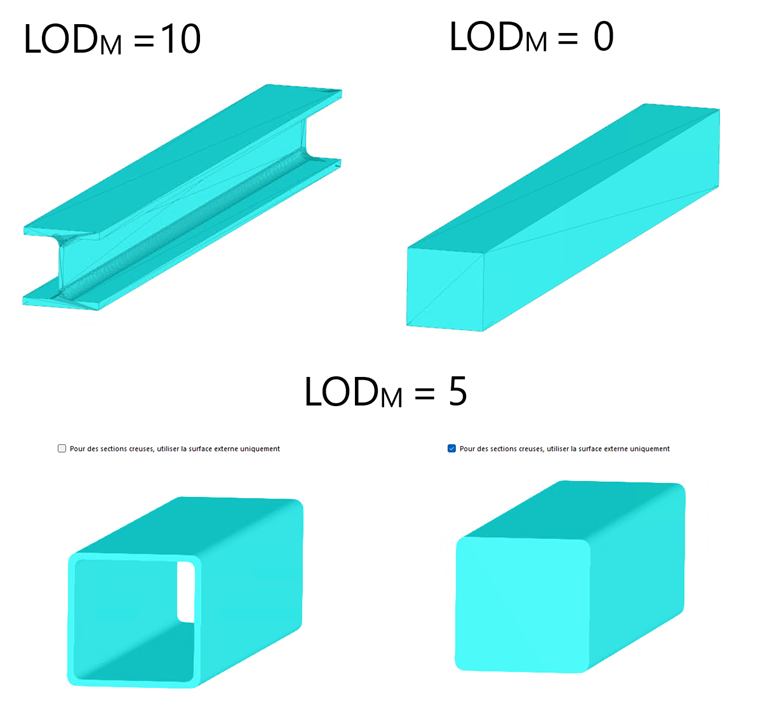 Image illustrant le détail de la géométrie de la barre et l’exportation de la surface de la section creuse vers l’analyse des flux de vent