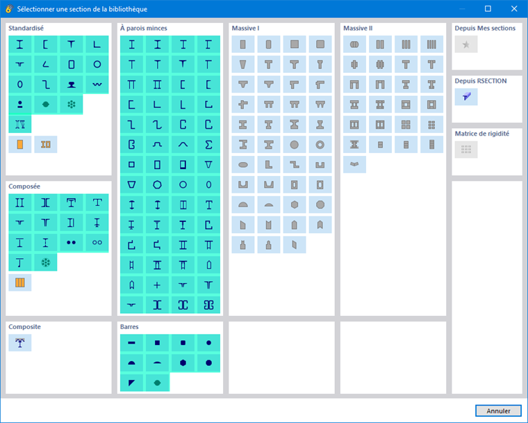 Sections pour la vérification de l’acier