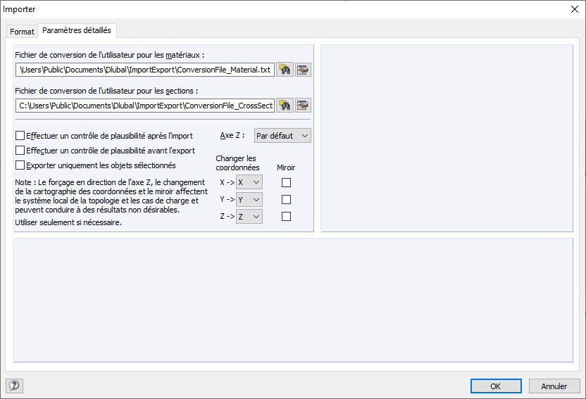 Onglet pour ajuster les paramètres de modèle individuels et les options de détail dans l’environnement logiciel.