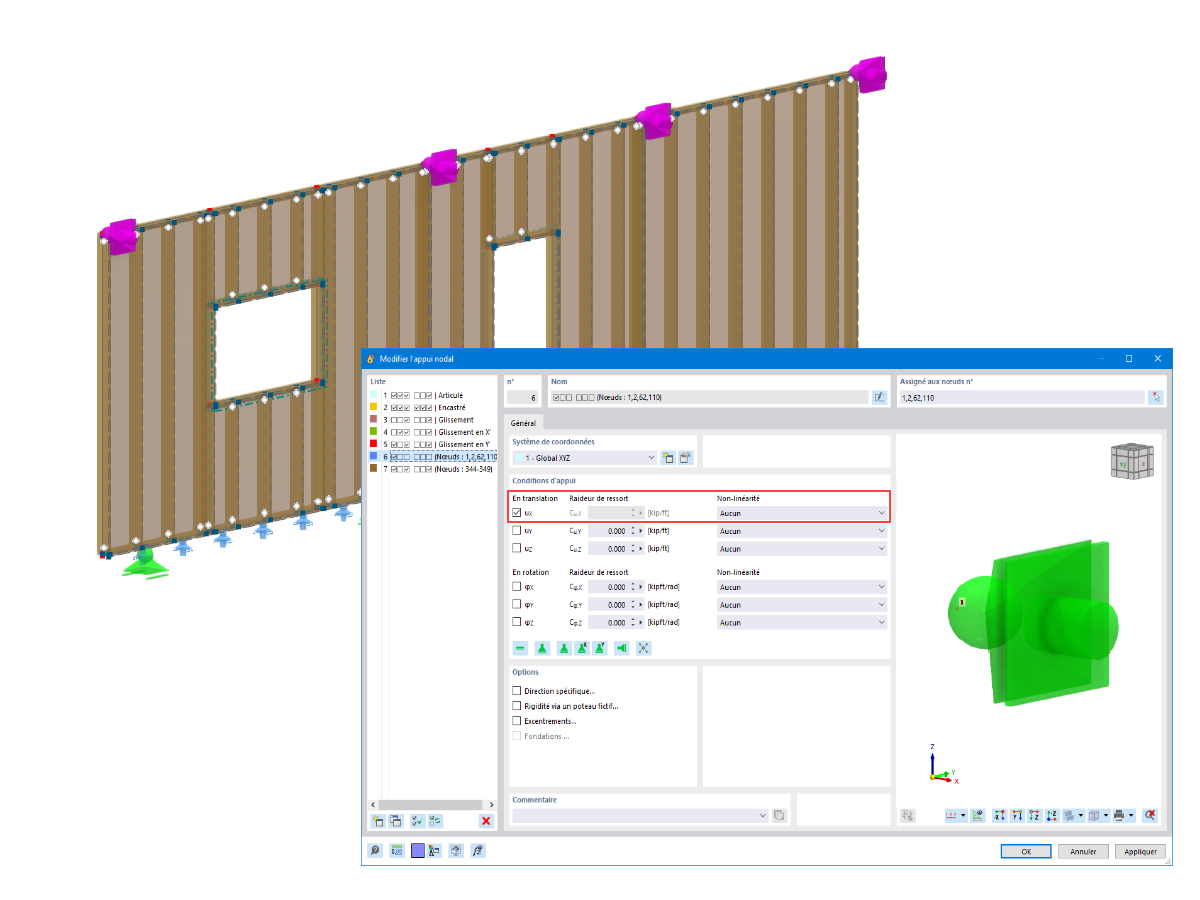 Appui nodal au sommet du voile de cisaillement