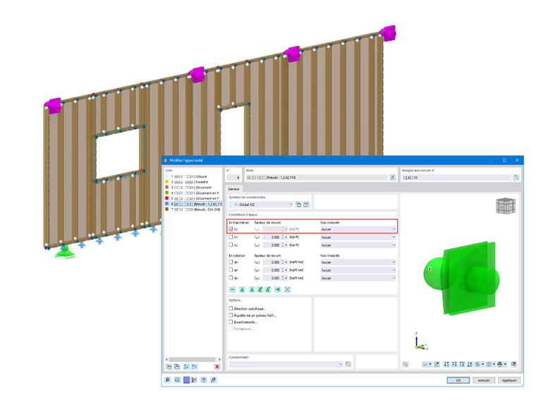 Appui nodal au sommet du voile de cisaillement
