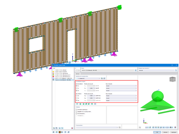 Appuis nodaux des voiles de cisaillements au niveau des positions des hold-down