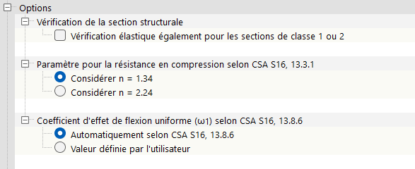 Options pour CSA S16