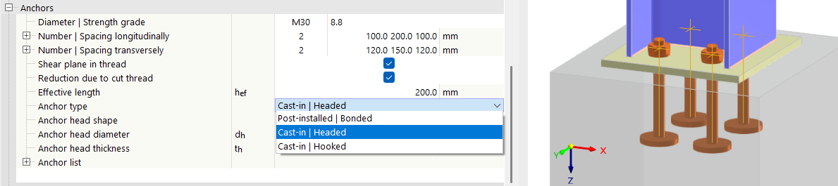 Définition du type d’ancrage