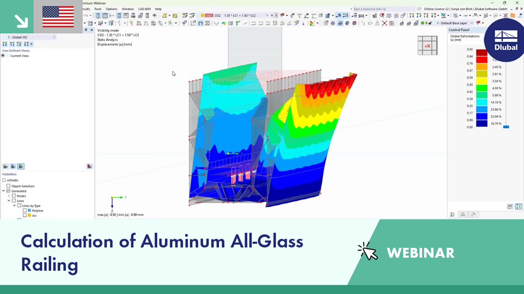 Webinaire sur le calcul des garde-corps tout en verre en aluminium à l’aide de méthodes de calcul avancées.