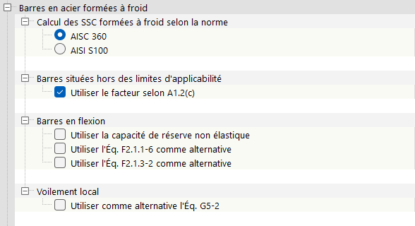 Vérification des sections formées à froid selon l’AISC 360 ou l’AISI S100