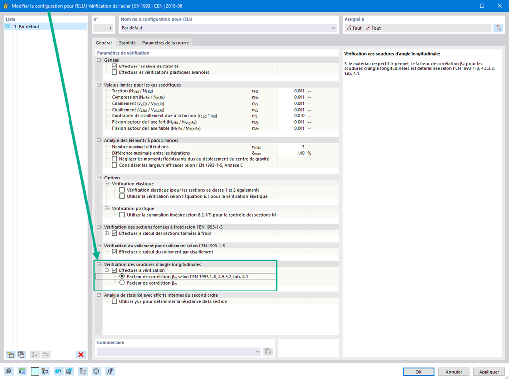 Vérification des soudures d’angle longitudinales de sections soudées selon l’EN 1993-1-8