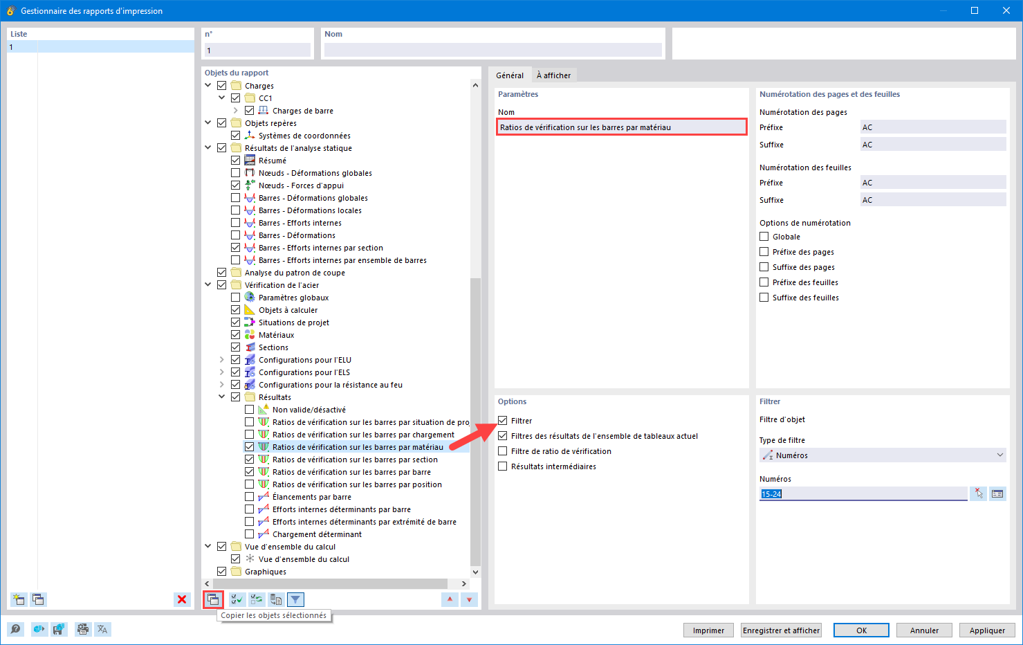 Division des éléments dans des groupes en fonction du type dans le rapport d’impression