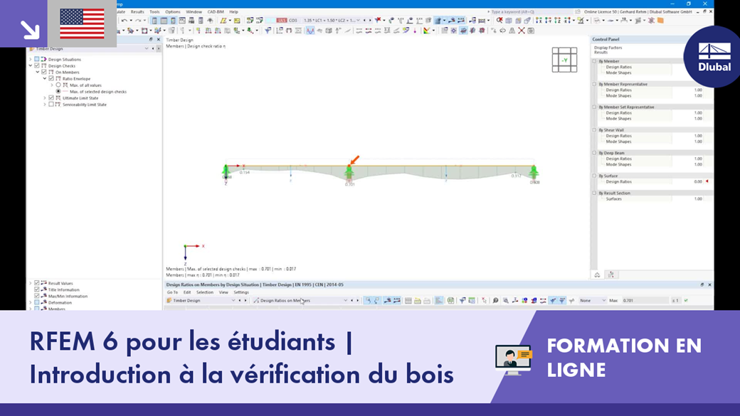 Formation en ligne sur la vérification du bois à l’aide de RFEM 6 pour les étudiant, intitulé Introduction à la vérification du bois
