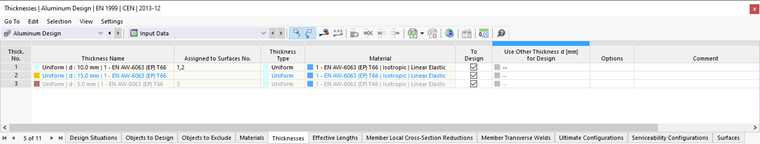 Surbrillance colorée des épaisseurs pour le calcul des structures en aluminium
