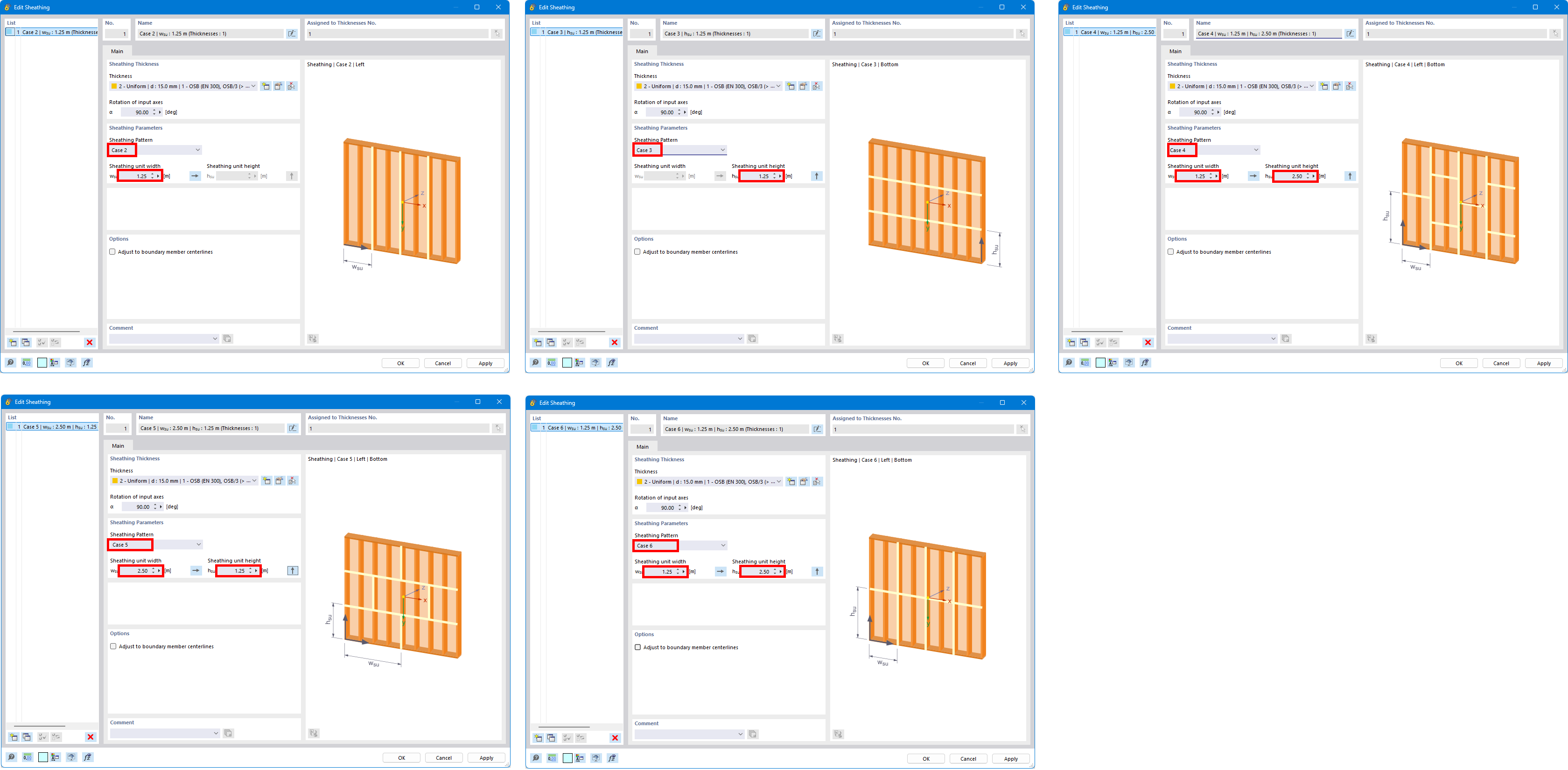 Interface de réglage des valeurs par défaut pour les dimensions de l’ossature dans le logiciel de calcul de structure.