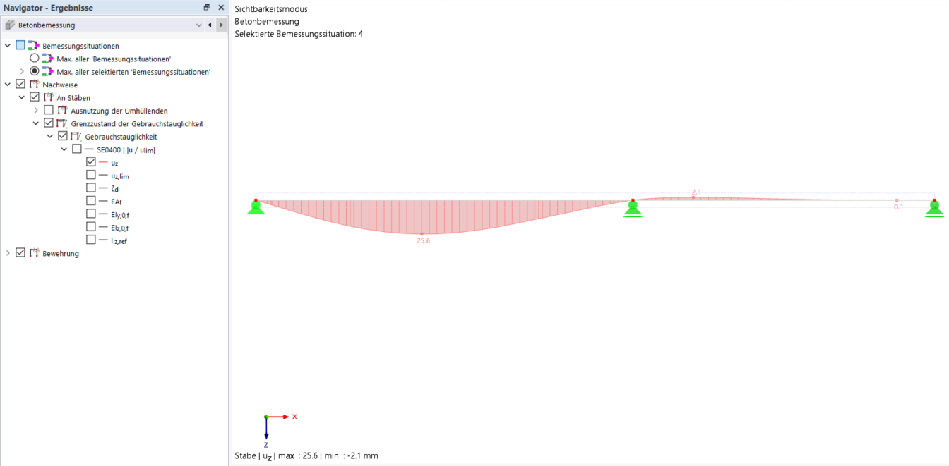 Résultats du module complémentaire Calcul des flèches béton