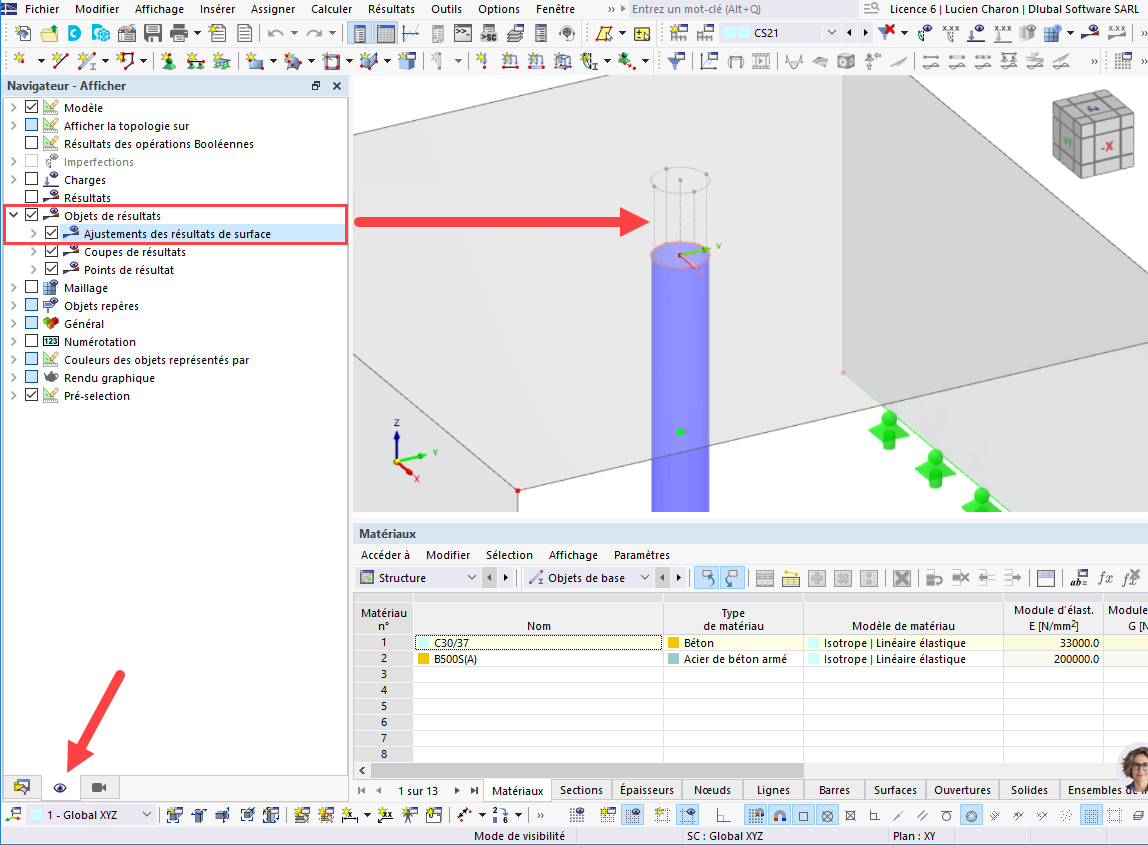 Afficher les ajustements des résultats de surface