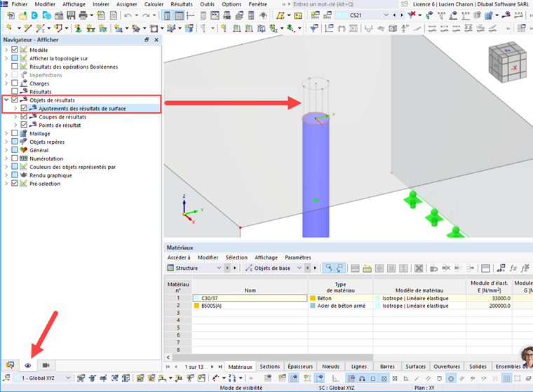 Afficher les ajustements des résultats de surface