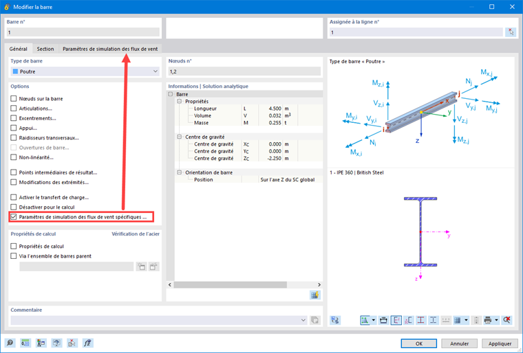Activer des paramètres spécifiques à la simulation des flux de vent