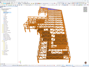 Modèle de calcul de structure du Sages Road Depot en Australie comprenant des treillis en bois lamellé-collé, des dalles en CLT et une structure hybride