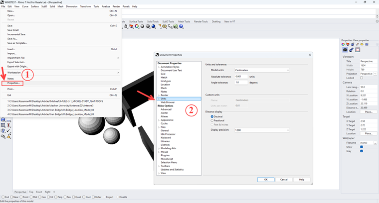 Réglage des unités du modèle dans Rhino avant l’exportation CFD