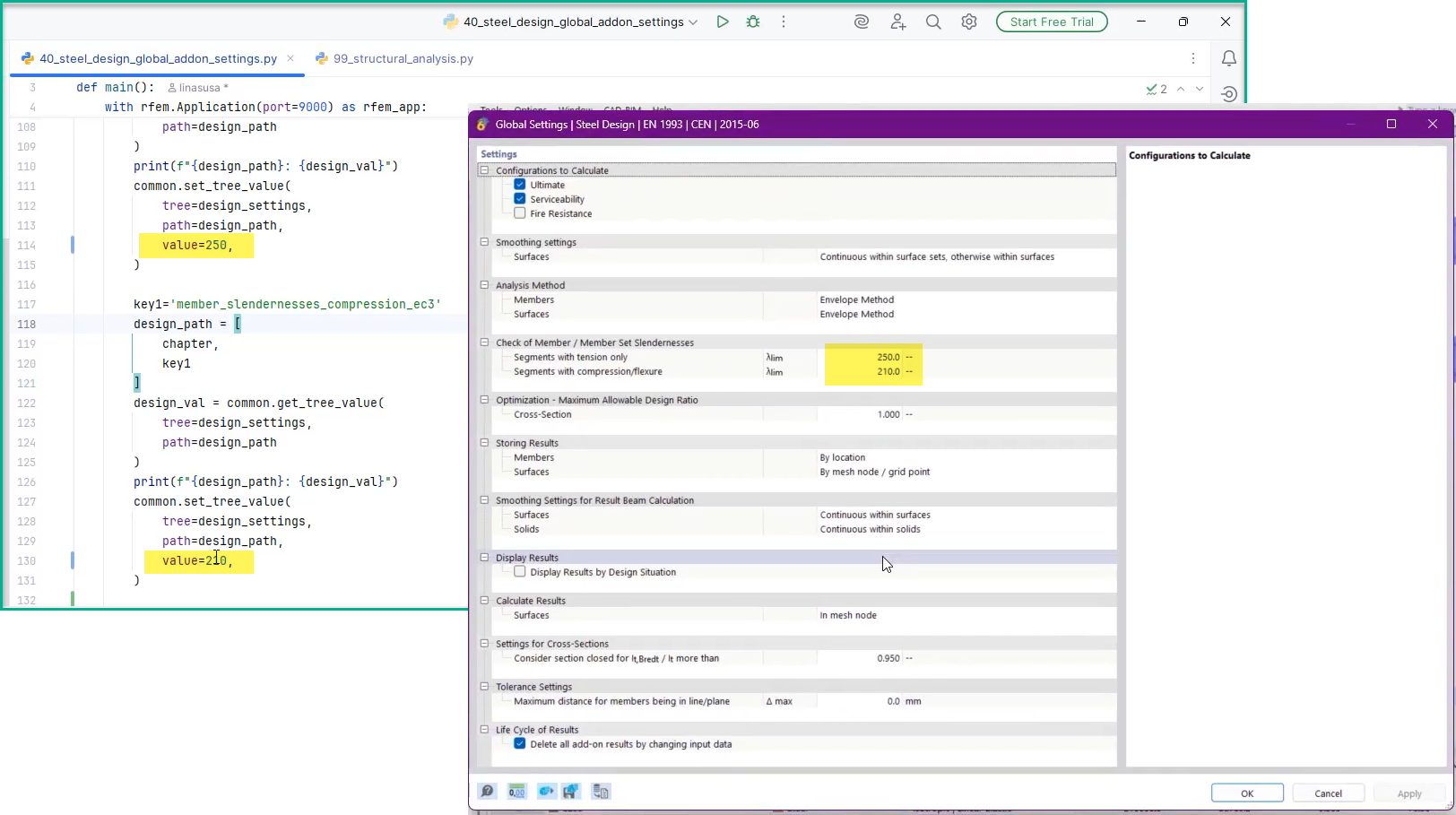 Configuration de fonctionnalités avancées telles que les paramètres de rigidité et de longueur efficace à l'aide d'une interface API spécialisée.