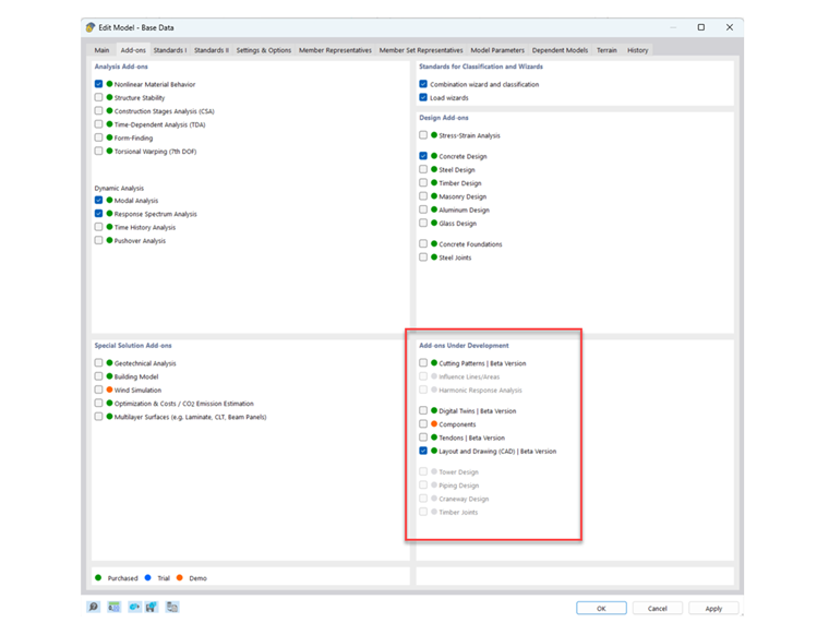 Versions bêta pouvant être utilisées dans RFEM 6