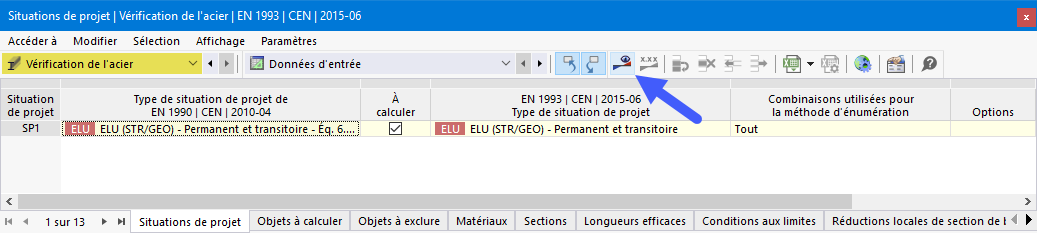 Lancer la vérification de l’acier avec un bouton dans le tableau