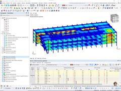 Modèle du bâtiment en bois avec déformations calculées dans le logiciel RFEM.