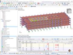 Calcul de structure du bâtiment en bois de l’UPNA montrant les moments en direction Y dans les éléments structurels.