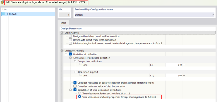 KB 2033 | Configuration pour l’ELS de la flèche en fonction du temps
