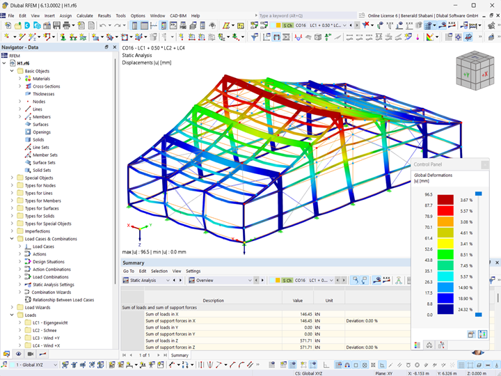 Déformation d’une halle de tennis avec le logiciel RFEM de Dlubal