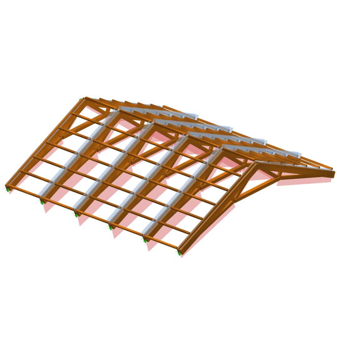 Structure en bois de la toiture du palais épiscopal de Palencia, révélant une conception complexe de système de treillis en bois.