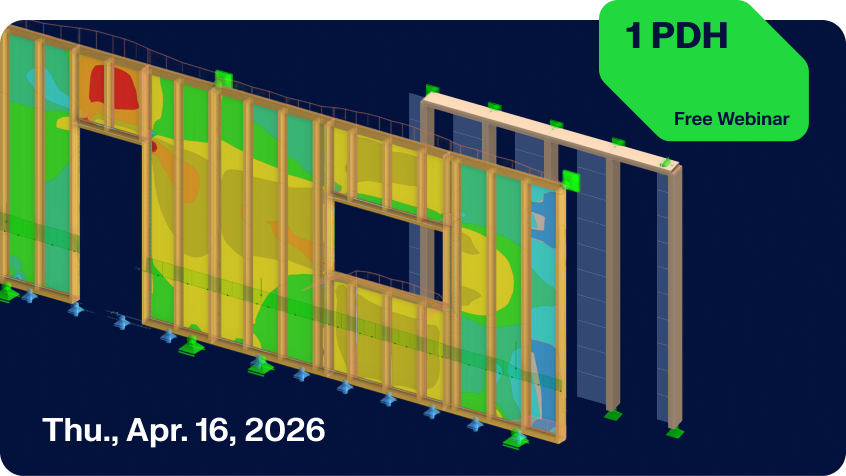 Illustration montrant la conception d’un mur en bois travaillant au cisaillement conformément aux normes NDS 2024 et SDPWS 2021 dans RFEM 6 pour les États-Unis.