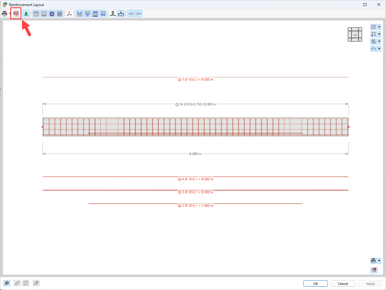 Export 2D de la disposition des armatures avec étiquette des armatures