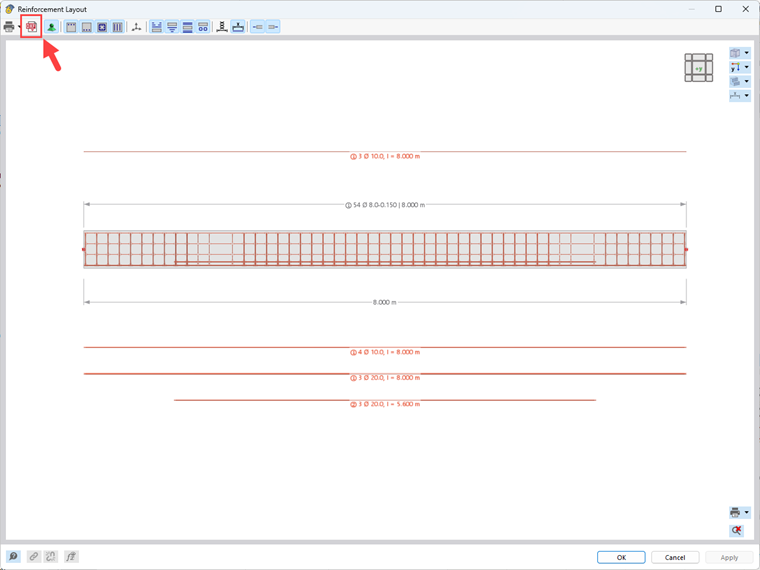 Export 2D de la disposition des armatures avec étiquette des armatures