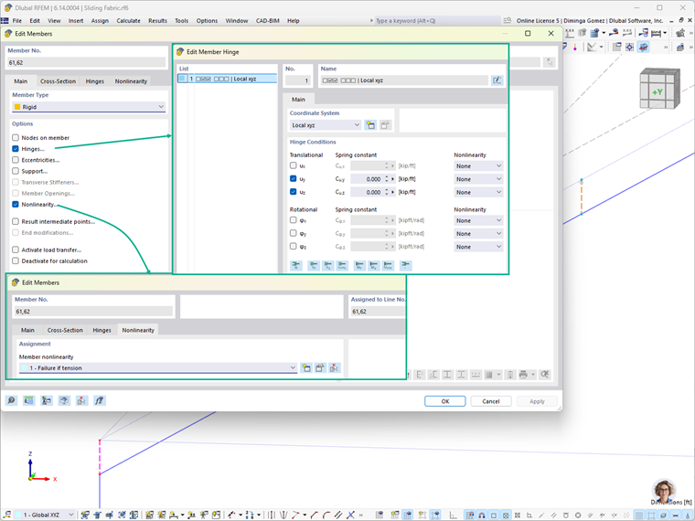 Liaisons rigides pour permettre au textile de glisser
