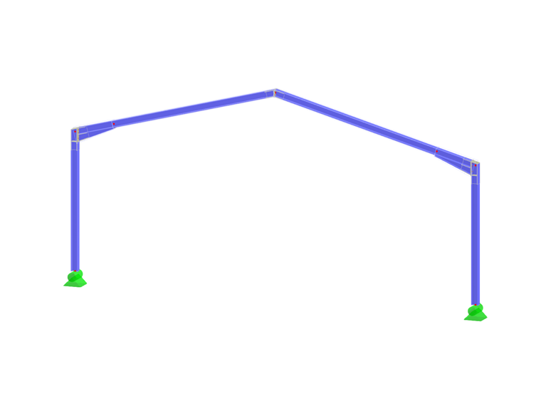 Visualisation d’un seul portique en acier avec les lignes de charge statiques et les lignes de déformation représentées.