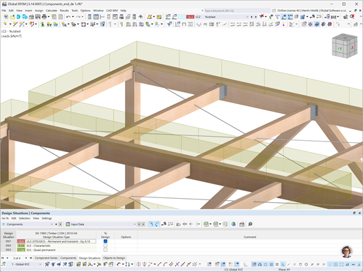 L'image montre le transfert automatique des efforts dans un modèle de construction à l'aide du complément Components pour des calculs structurels précis.